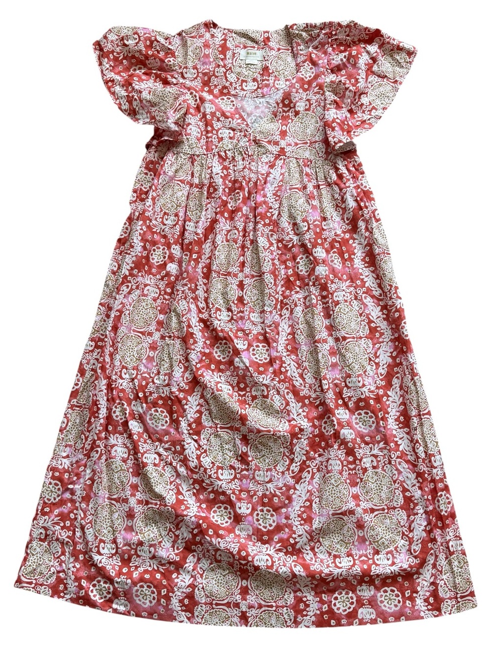 Anthro Maeve Cotton Midi Dress Boho Block Print Flutter Sleeve Cottagecore XS - Picture 4 of 15